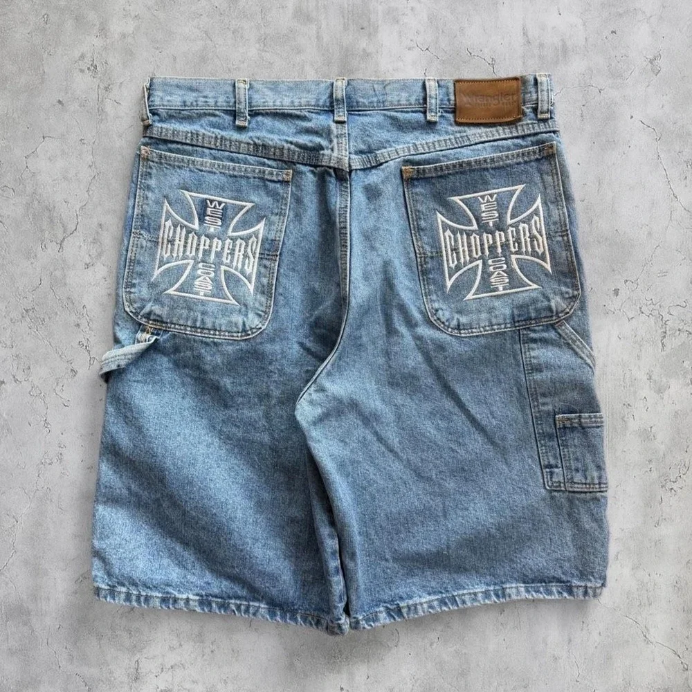 Wrangler West Coast Choppers Denim Carpenter Shorts Light Wash Mens 36
